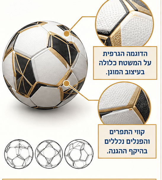איור סכמטי של כדור ספורט עם דוגמת פאנלים וקווי תיחום